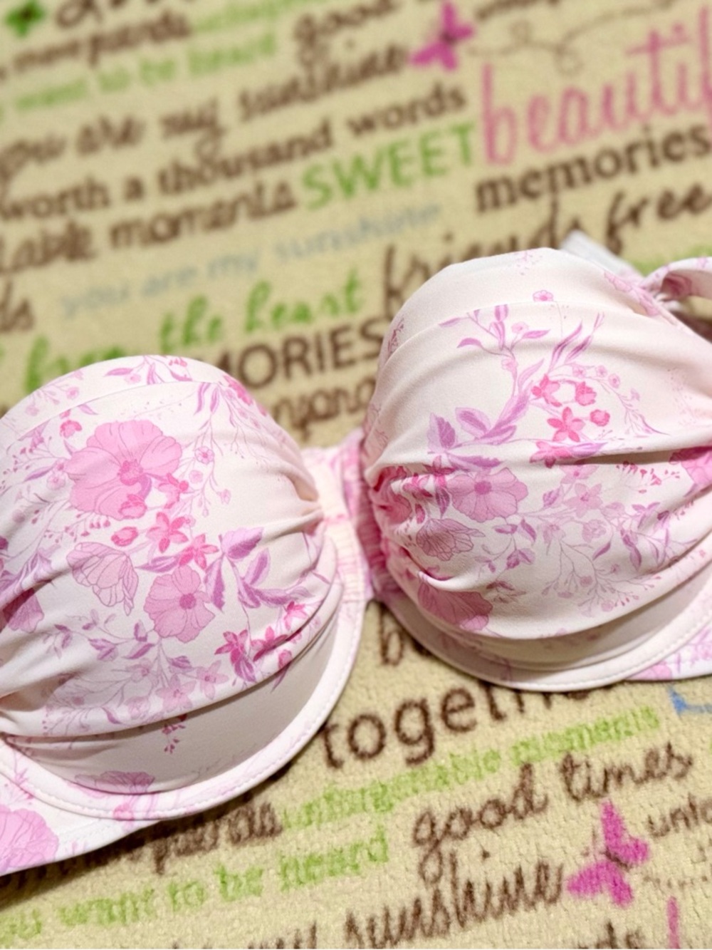 Shade & Shore Pink Floral Push-Up Bikini Top